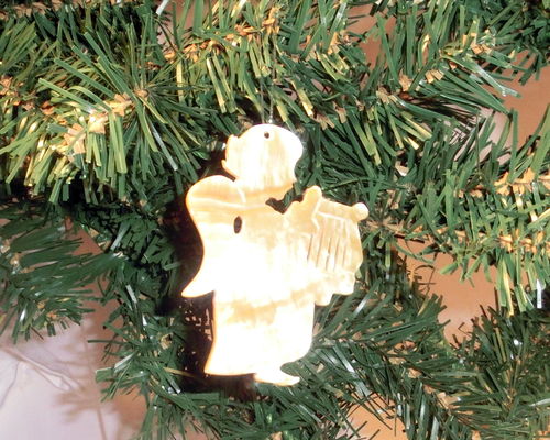 Rehajiel, Engel mit Harfe aus echtem Perlmutt - Christbaumschmuck, Weihnachtsbaum