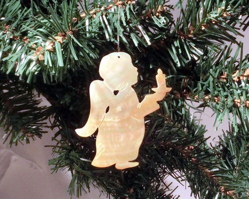 Sahjiel, Engel mit Kerze aus echtem Perlmutt - Christbaumschmuck, Weihnachtsbaum