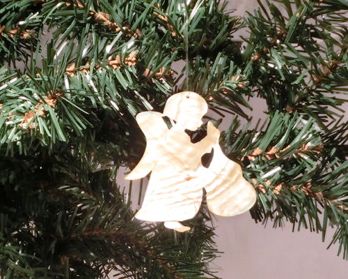 Hajim, Engel mit Cello aus echtem Perlmutt - Christbaumschmuck, Weihnachtsbaum