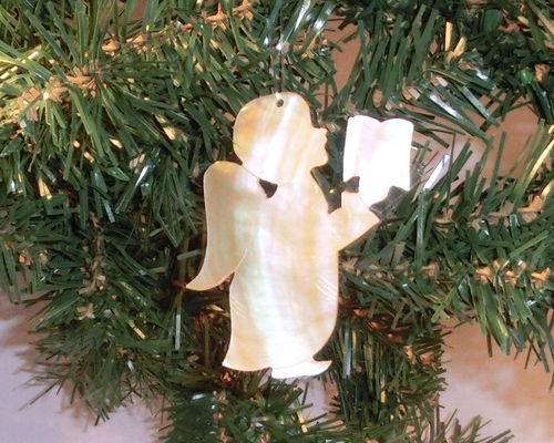 Myrrhael, Engel mit Gesangbuch aus echtem Perlmutt - Christbaumschmuck, Weihnachtsbaum