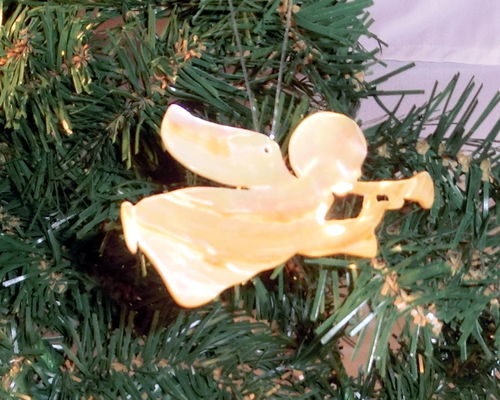 Aydiel, Engel mit Trompete  aus echtem Perlmutt - Christbaumschmuck, Weihnachtsbaum